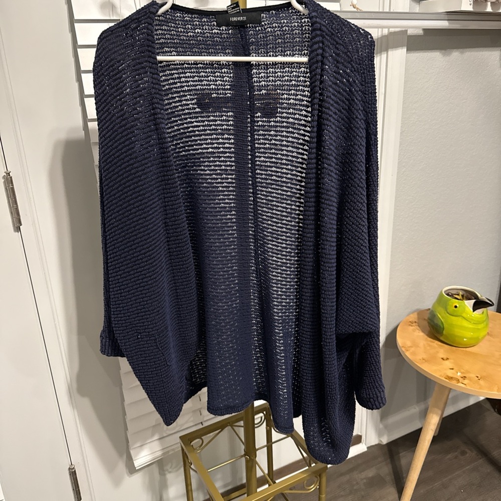Navy Blue Open Knit Cardigan